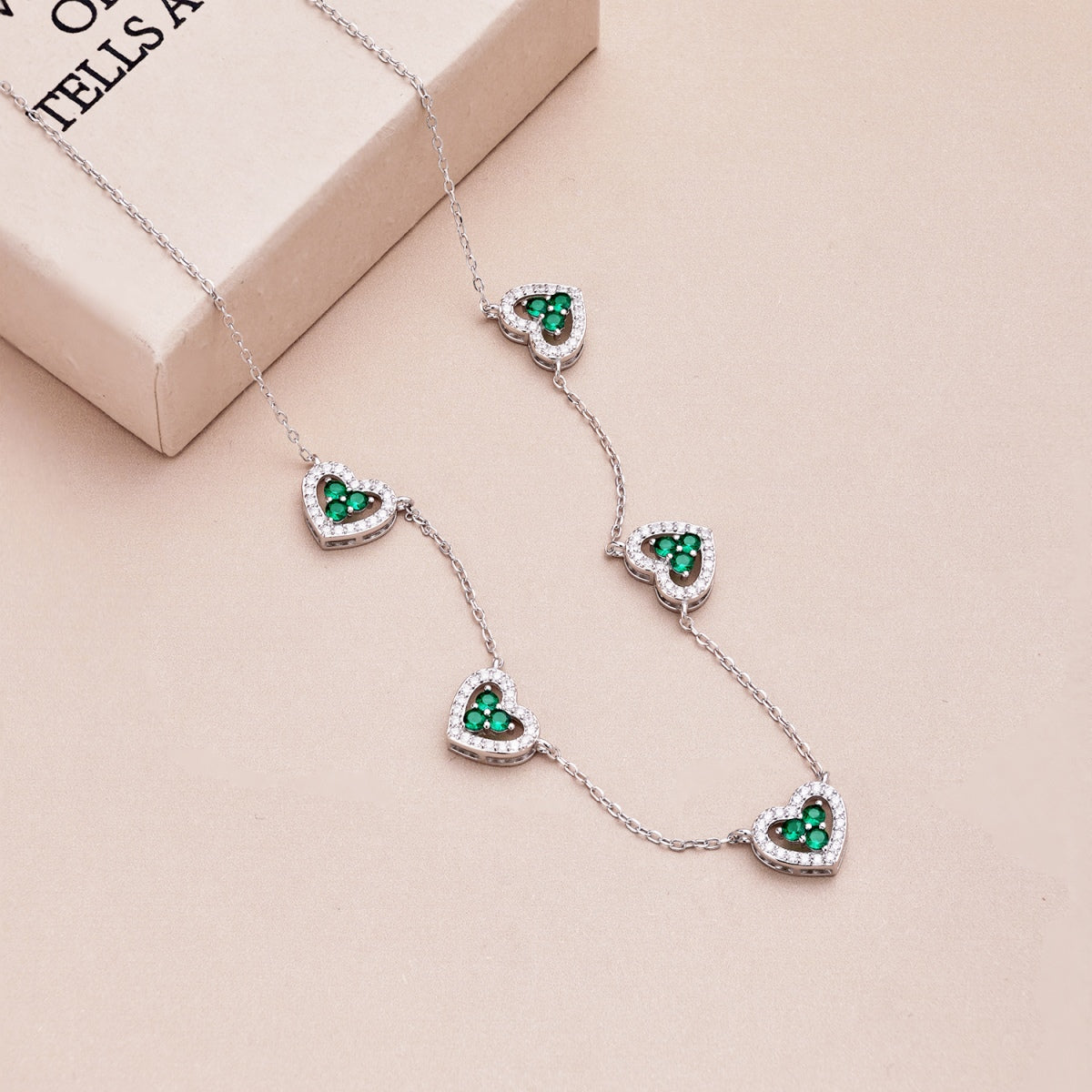 [XXX]Sparkling Five Heart Necklace