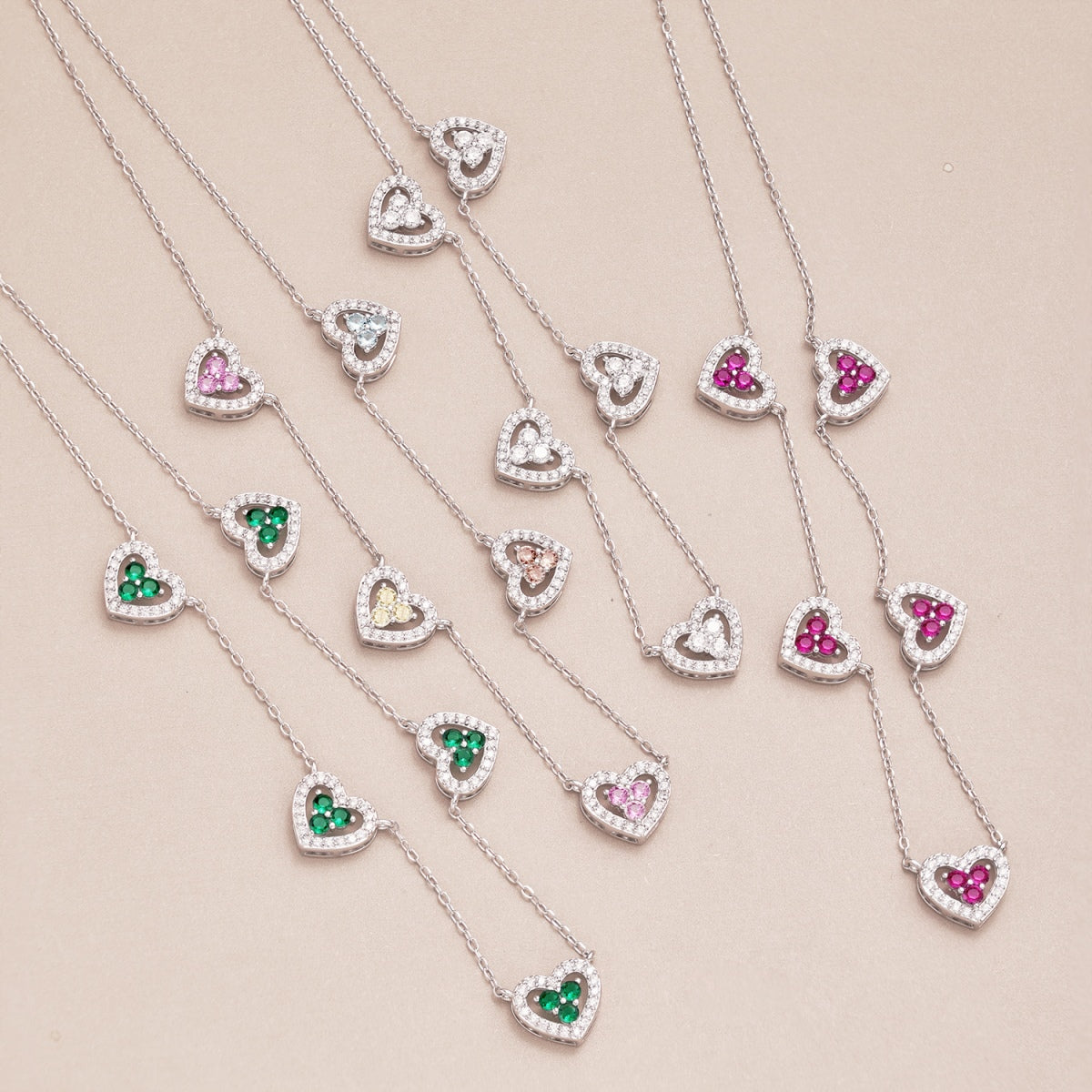 [XXX]Sparkling Five Heart Necklace