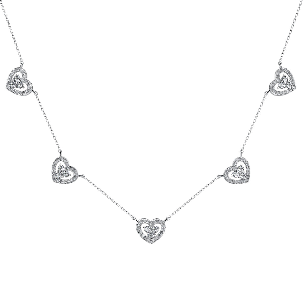 [XXX]Sparkling Five Heart Necklace