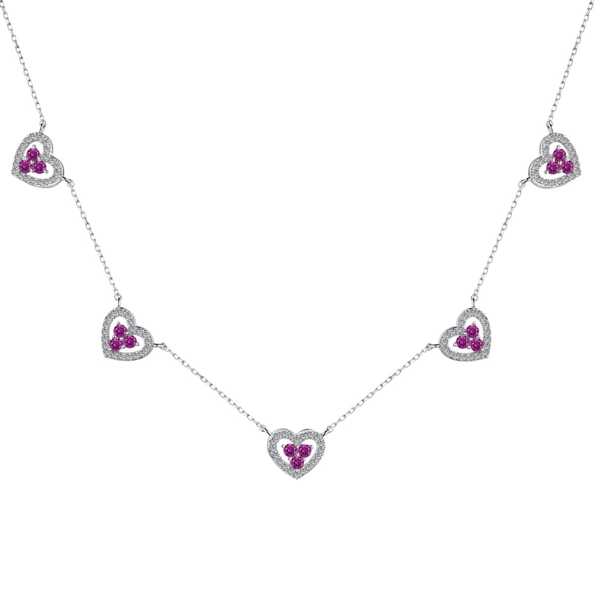 [XXX]Sparkling Five Heart Necklace