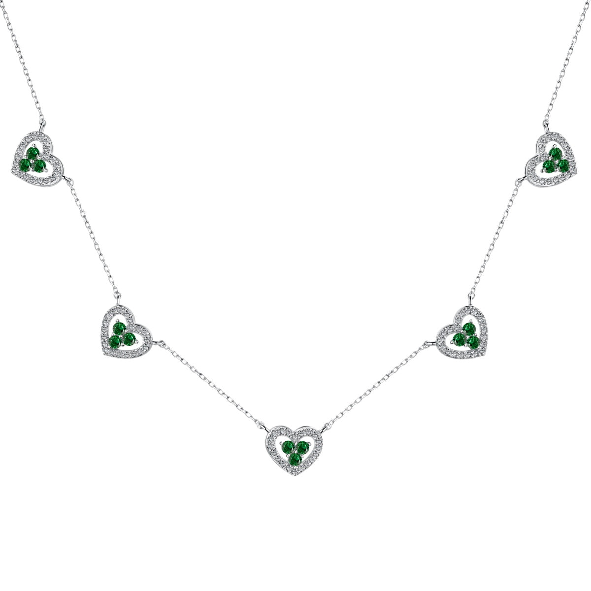 [XXX]Sparkling Five Heart Necklace