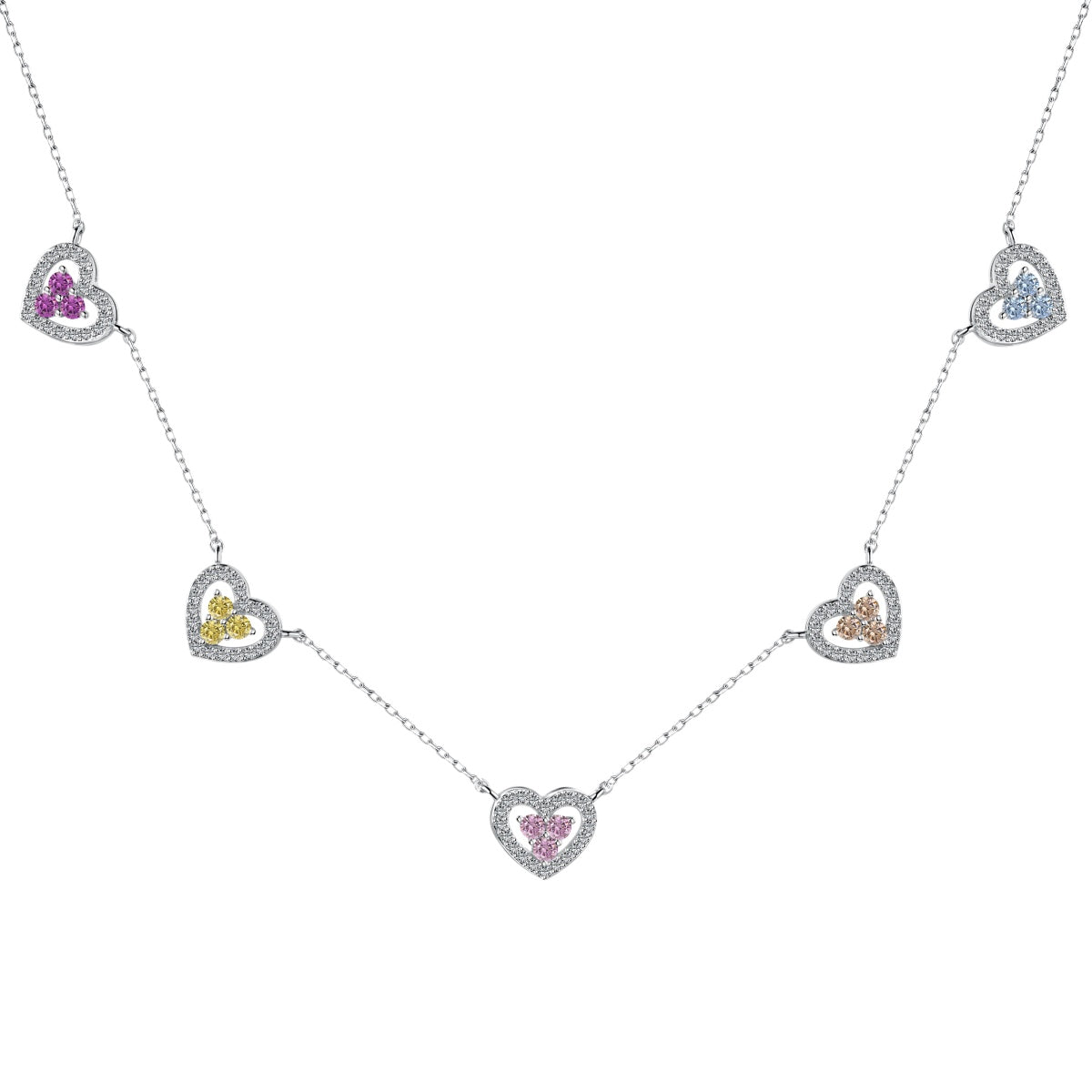 [XXX]Sparkling Five Heart Necklace