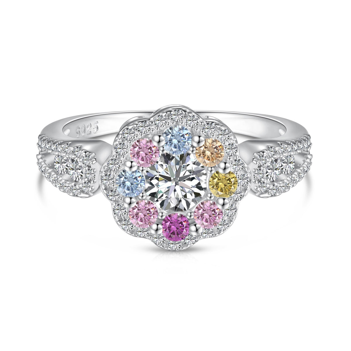 [XXX]Delicate Colorful Round Cut Flower Shape Wedding Ring