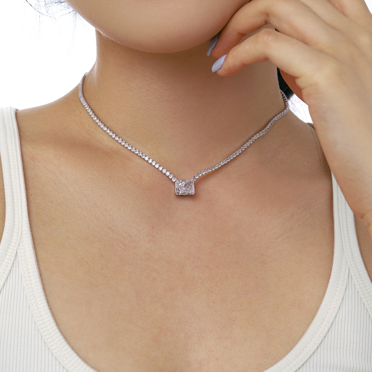 [XXX]4.0 Carat Elegant Radiant Cut Necklace