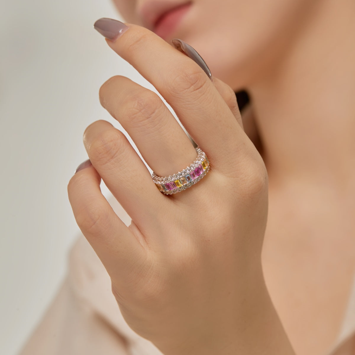 [XXX]Dainty Colorful Radiant Cut Daily Ring