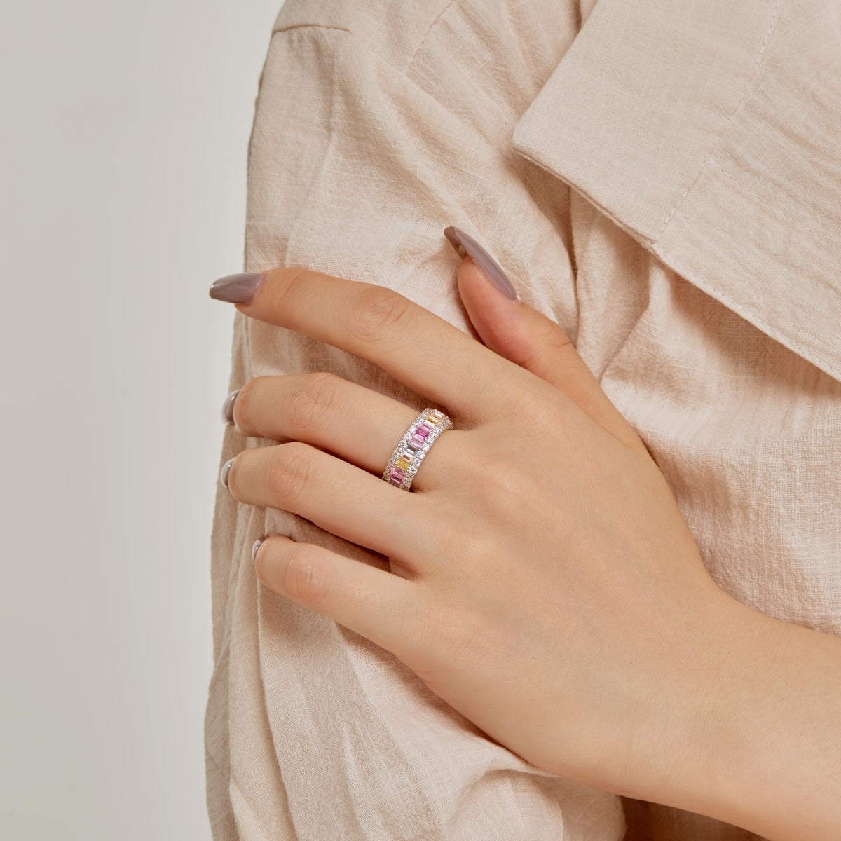 [XXX]Dainty Colorful Radiant Cut Daily Ring