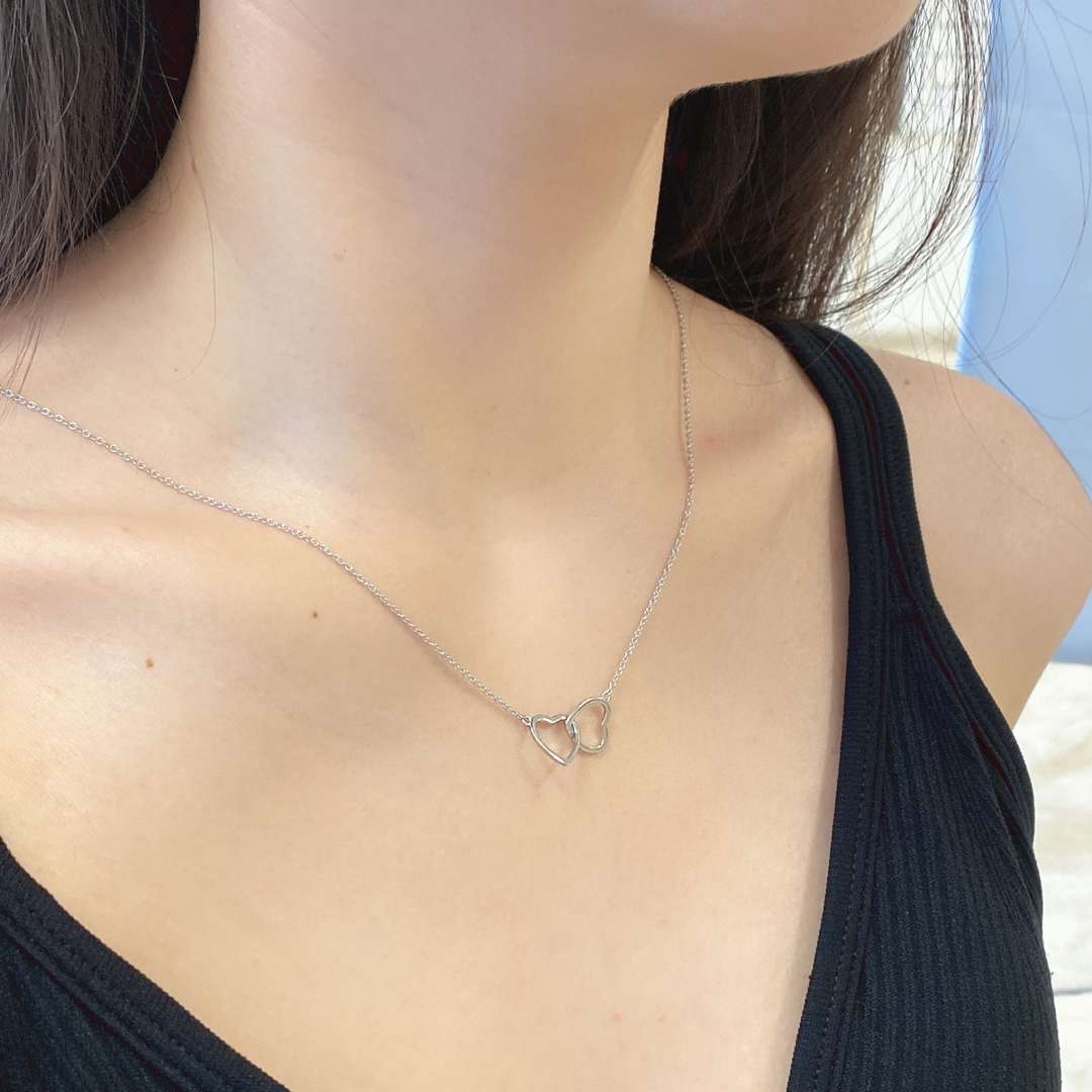 [XXX]Sterling Silver Love Double Ring Necklace