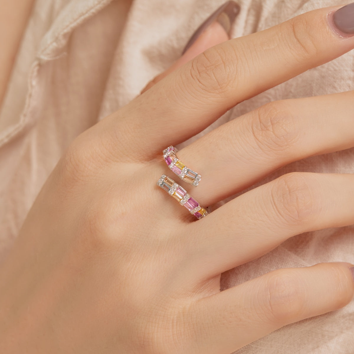 [XXX]Charming Colorful Radiant Cut Adjustable Daily Ring