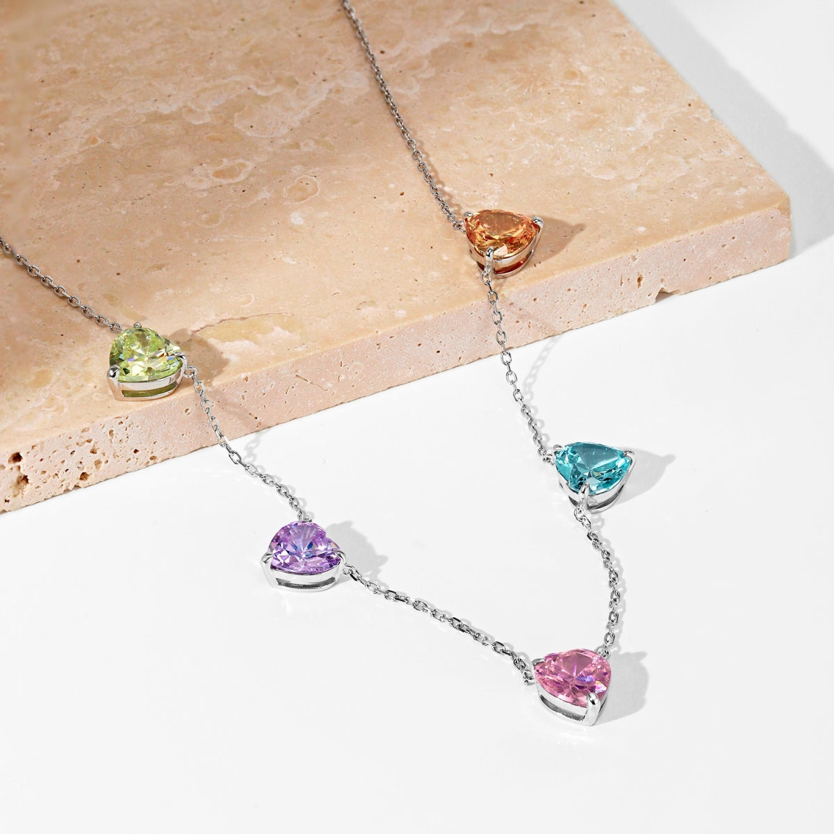 [XXX]Sparkling Colorful Heart Cut Necklace