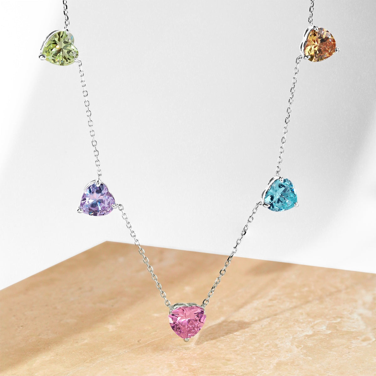 [XXX]Sparkling Colorful Heart Cut Necklace