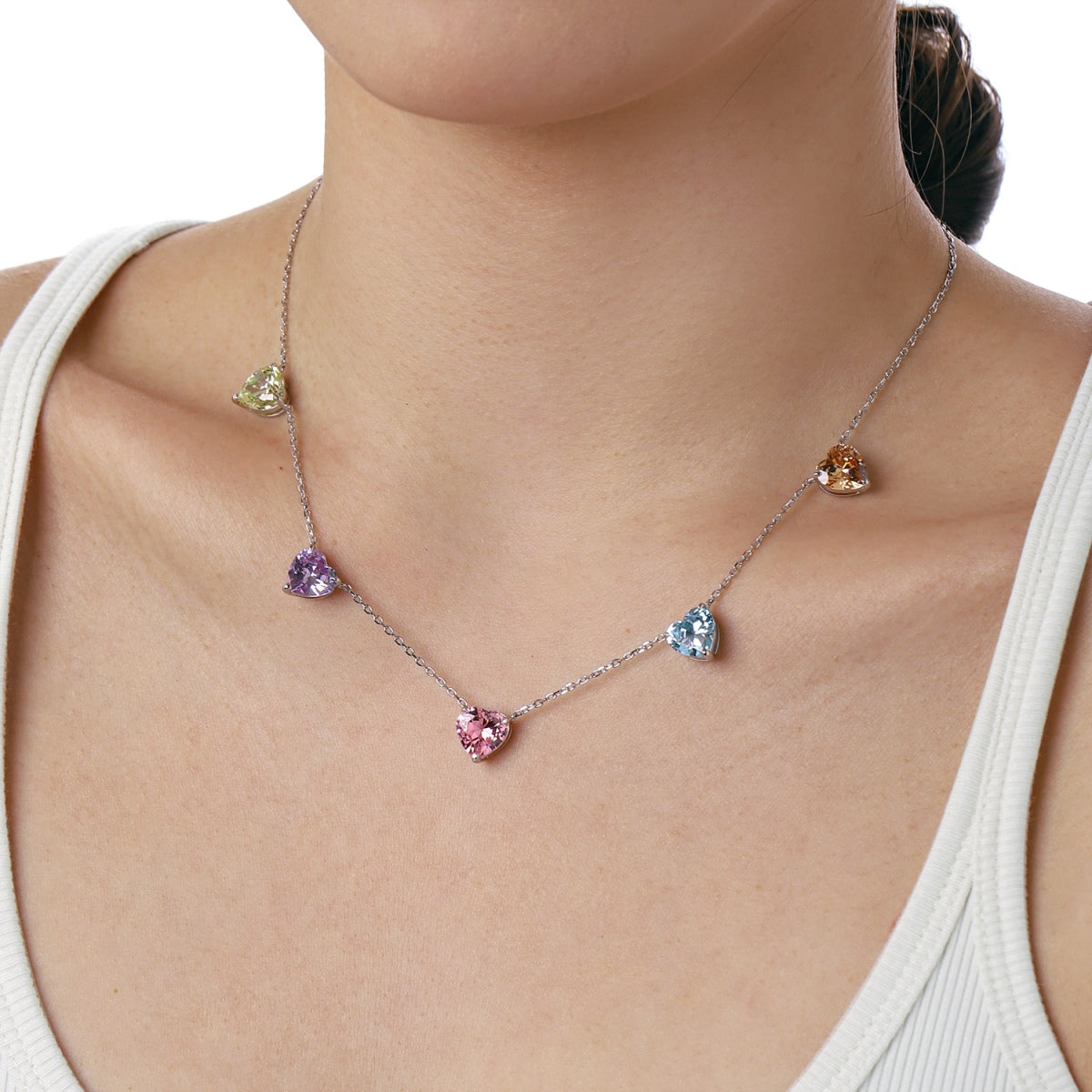 [XXX]Sparkling Colorful Heart Cut Necklace