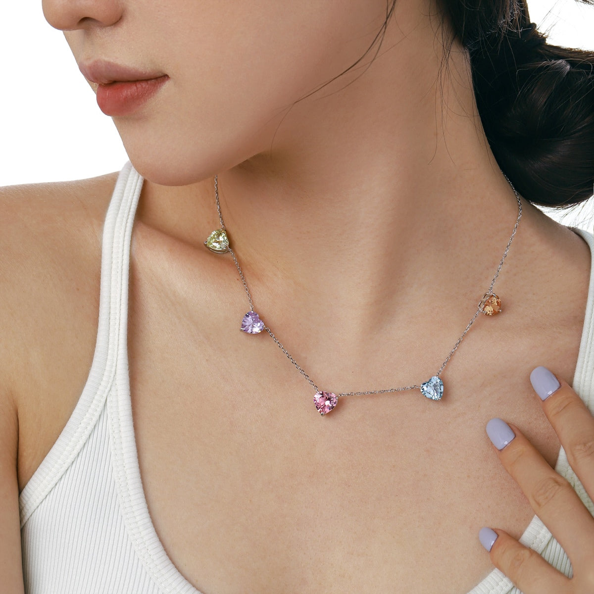 [XXX]Sparkling Colorful Heart Cut Necklace