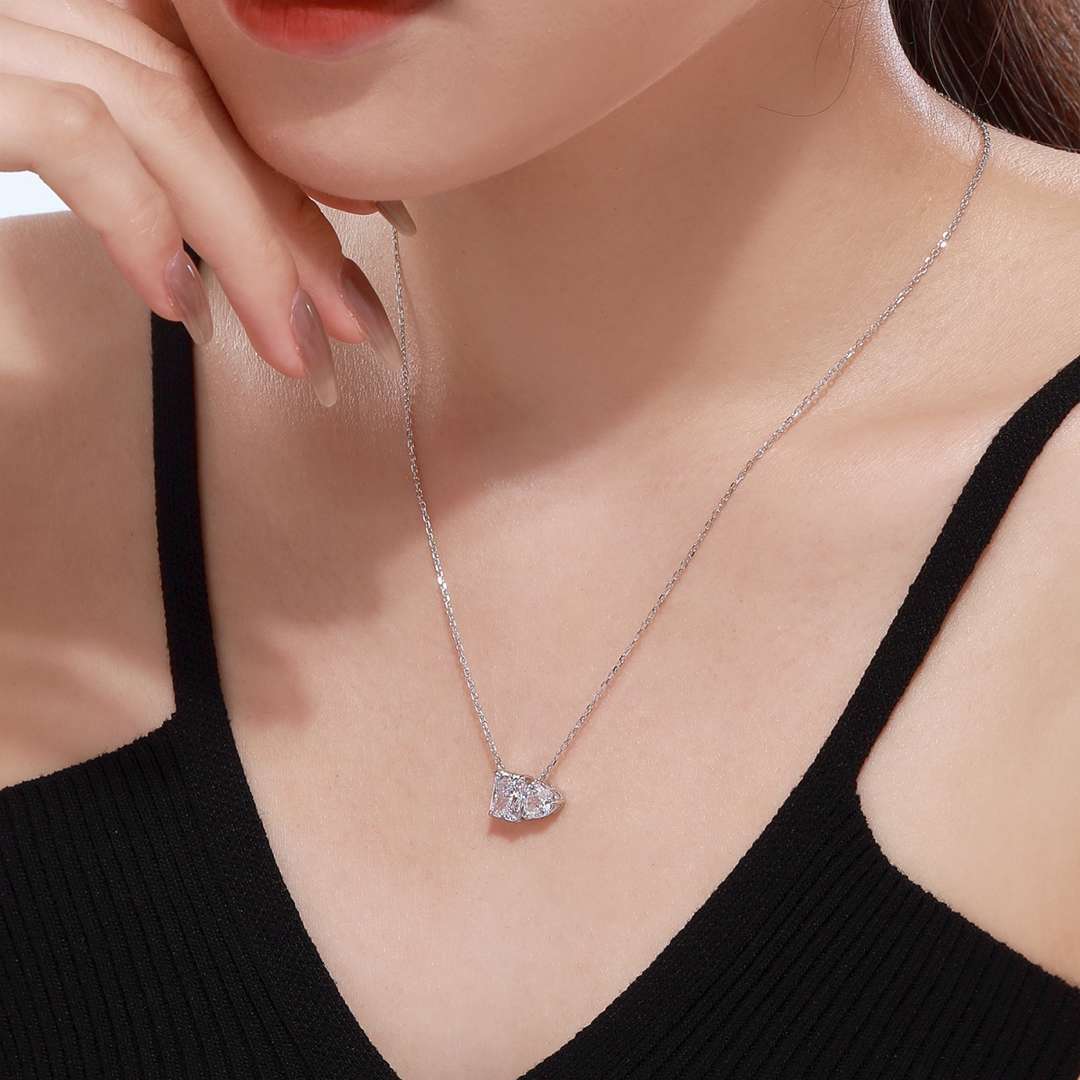 [XXX]Dazzling Square & Heart Shape Necklace