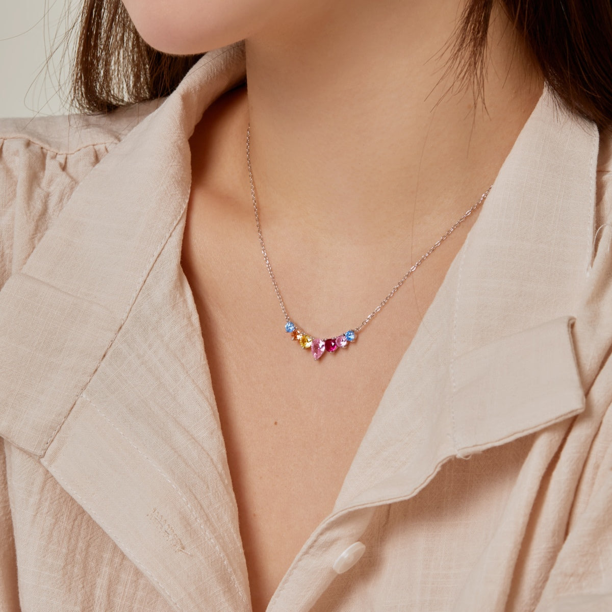 [XXX]Dainty Colorful Heart Necklace