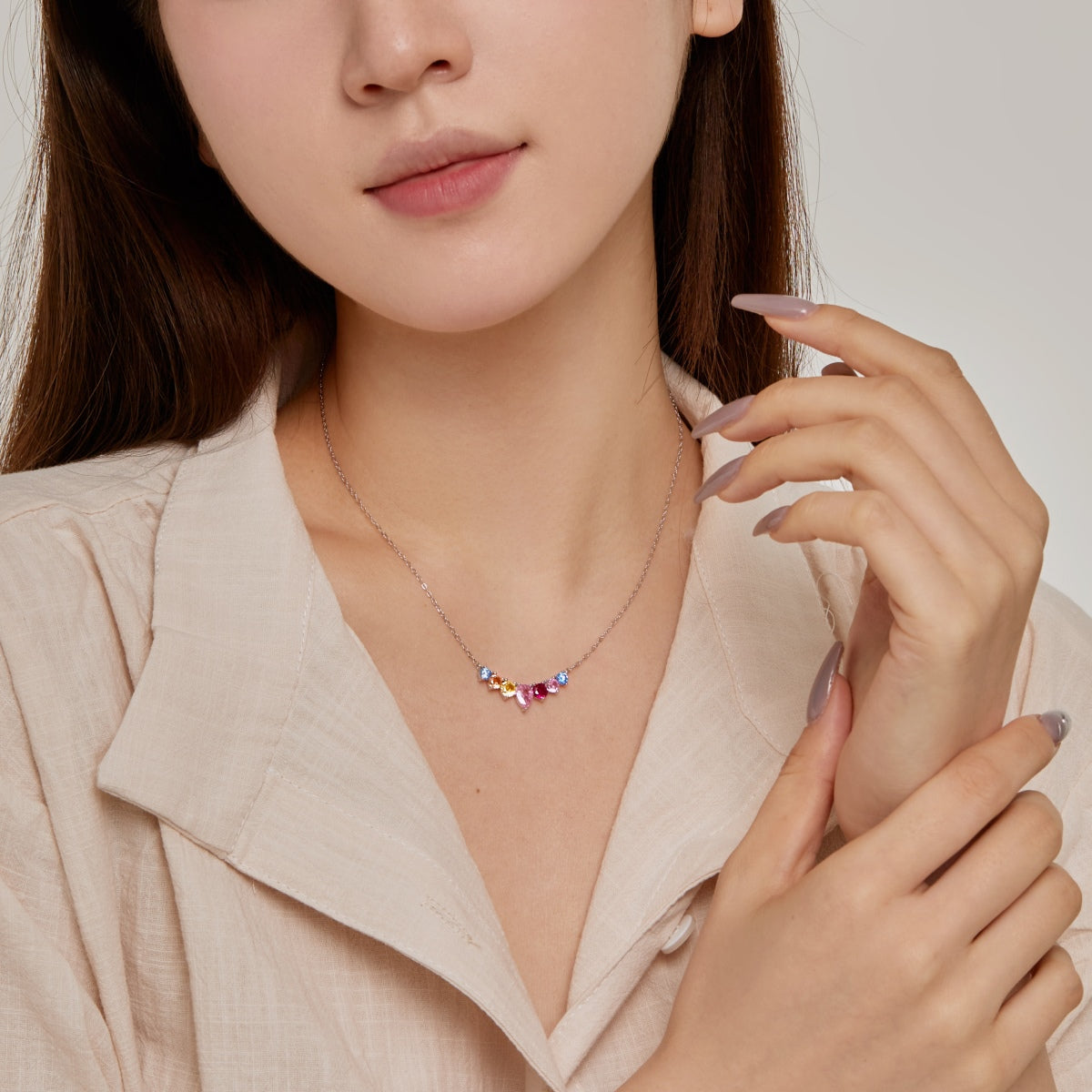 [XXX]Dainty Colorful Heart Necklace