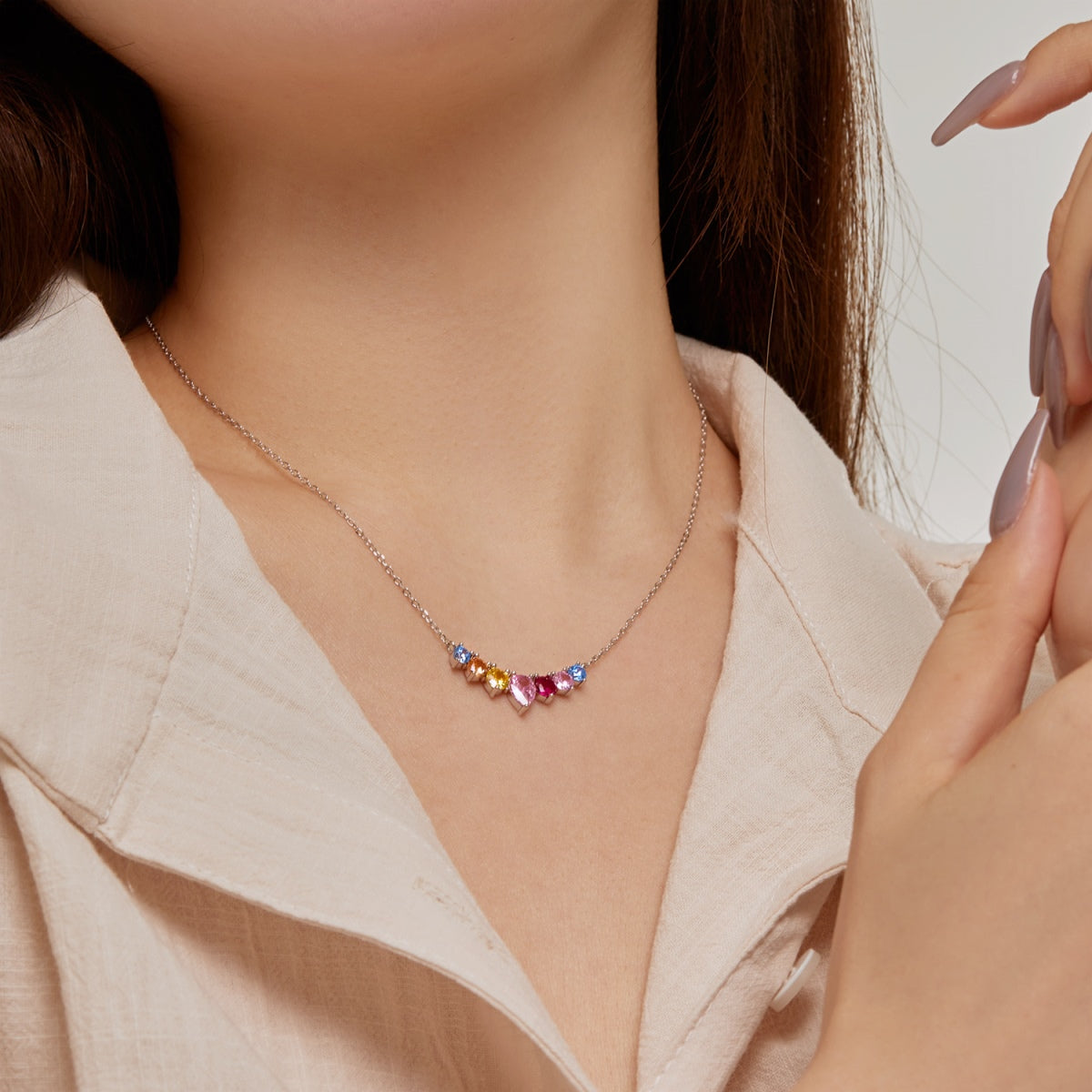 [XXX]Dainty Colorful Heart Necklace