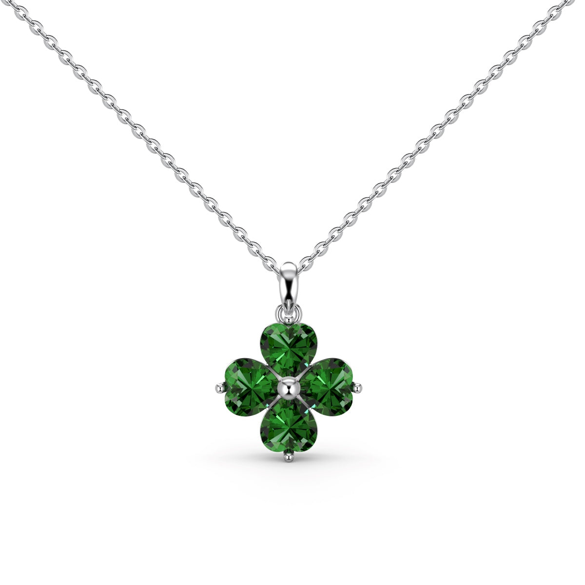 [XXX]Heart-Shaped Four-Leaf Clover Bead Necklace