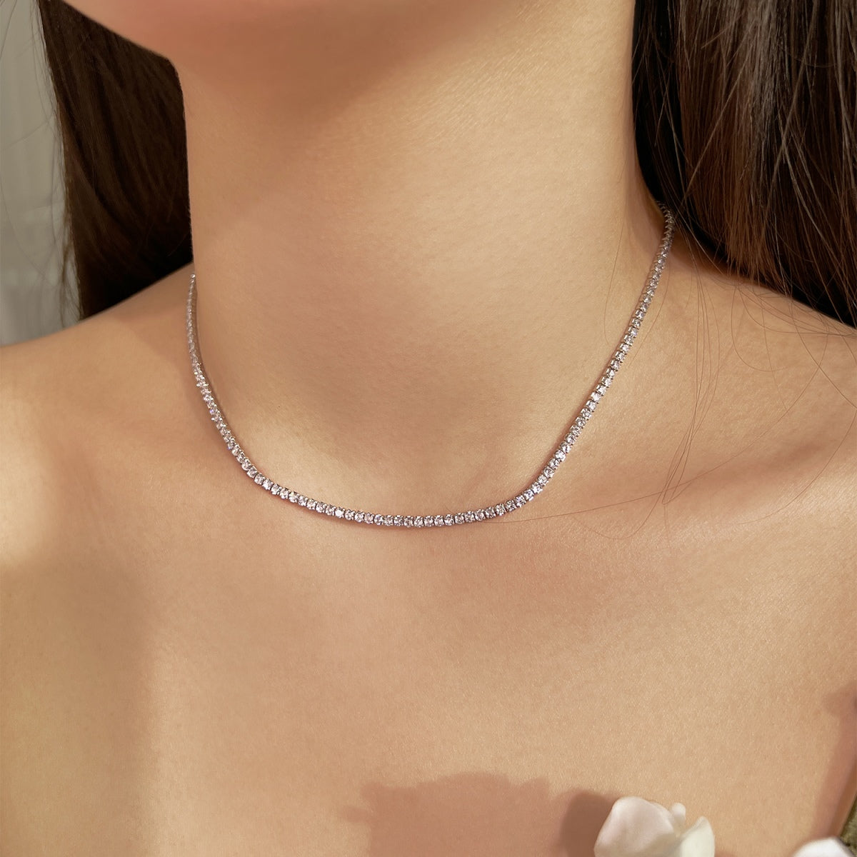 [XXX]Delicate Round Shape Tennis Necklace