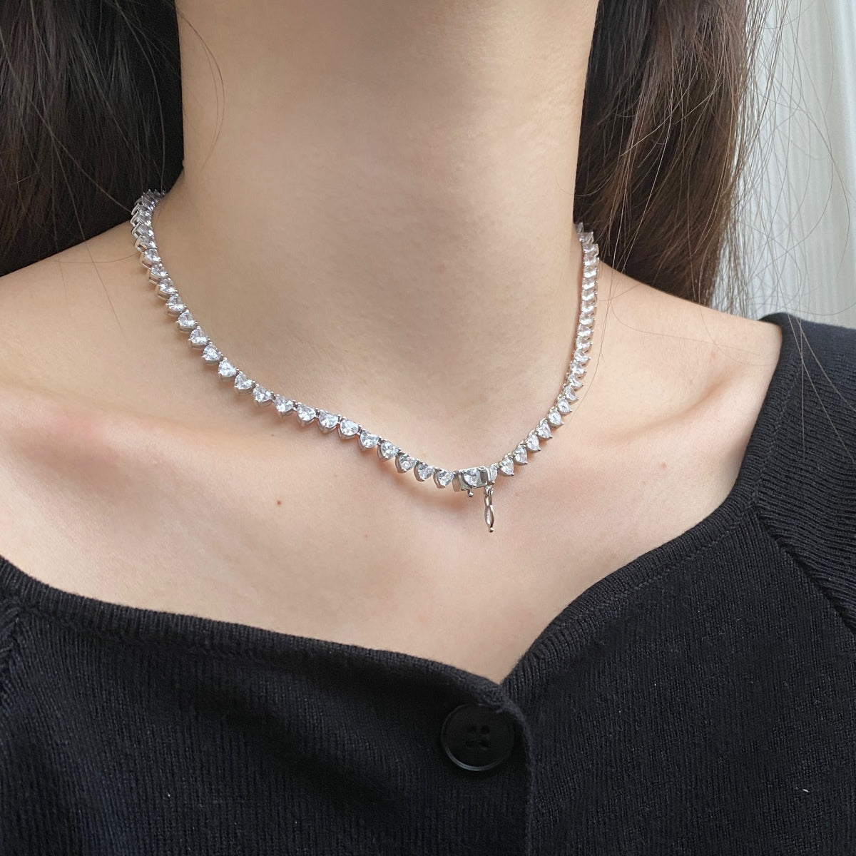 [XXX]Collar de tenis con corte de corazón adornado