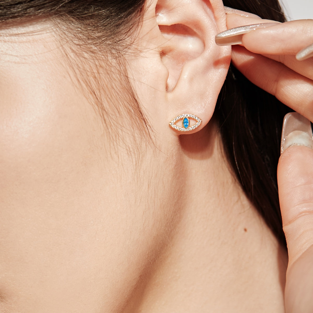 [XXX]Blue Devil Eyes Hollow Stud Earrings