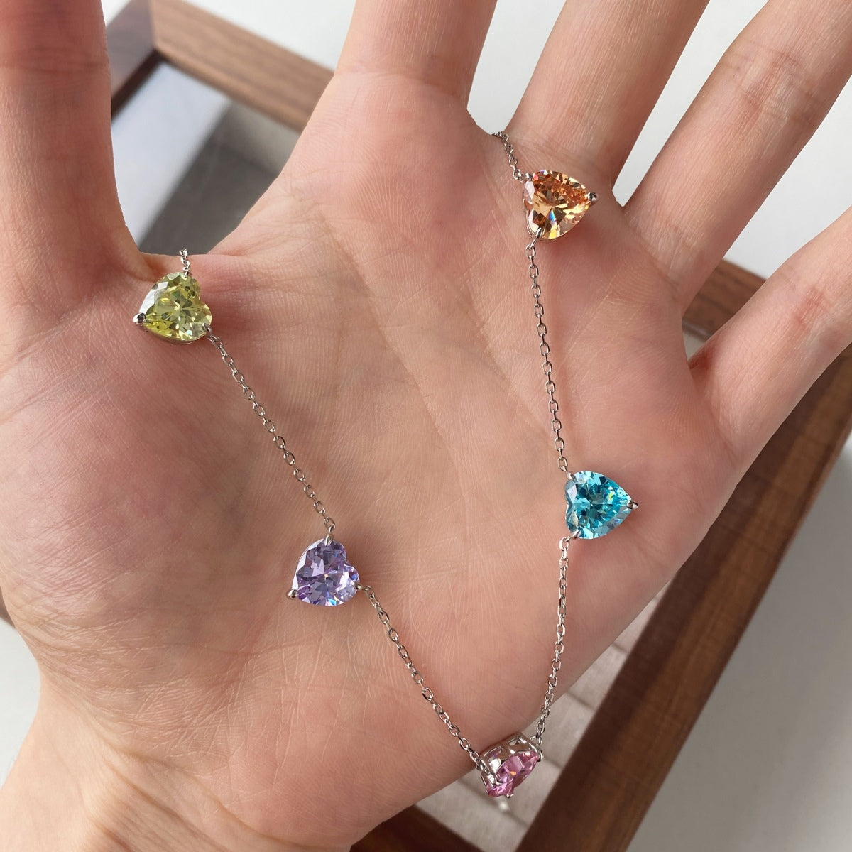 [XXX]Sparkling Colorful Heart Cut Necklace