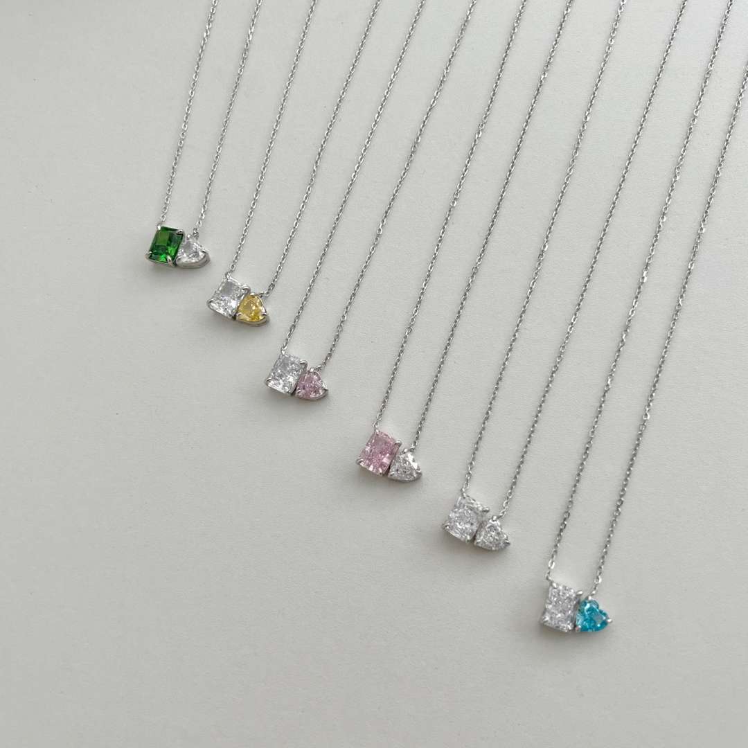 [XXX]Dazzling Square & Heart Shape Necklace