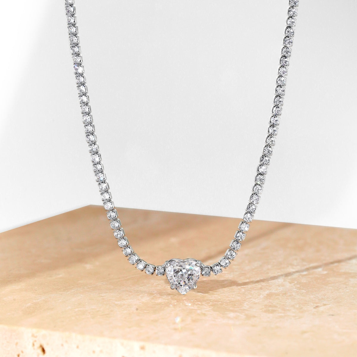 [XXX]2.0 Carat Sparkling Tennis Heart Cut Necklace