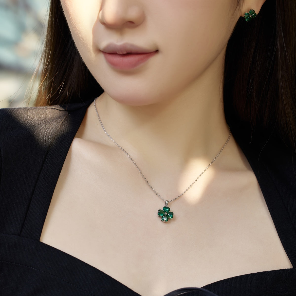 [XXX]Heart-Shaped Four-Leaf Clover Bead Necklace