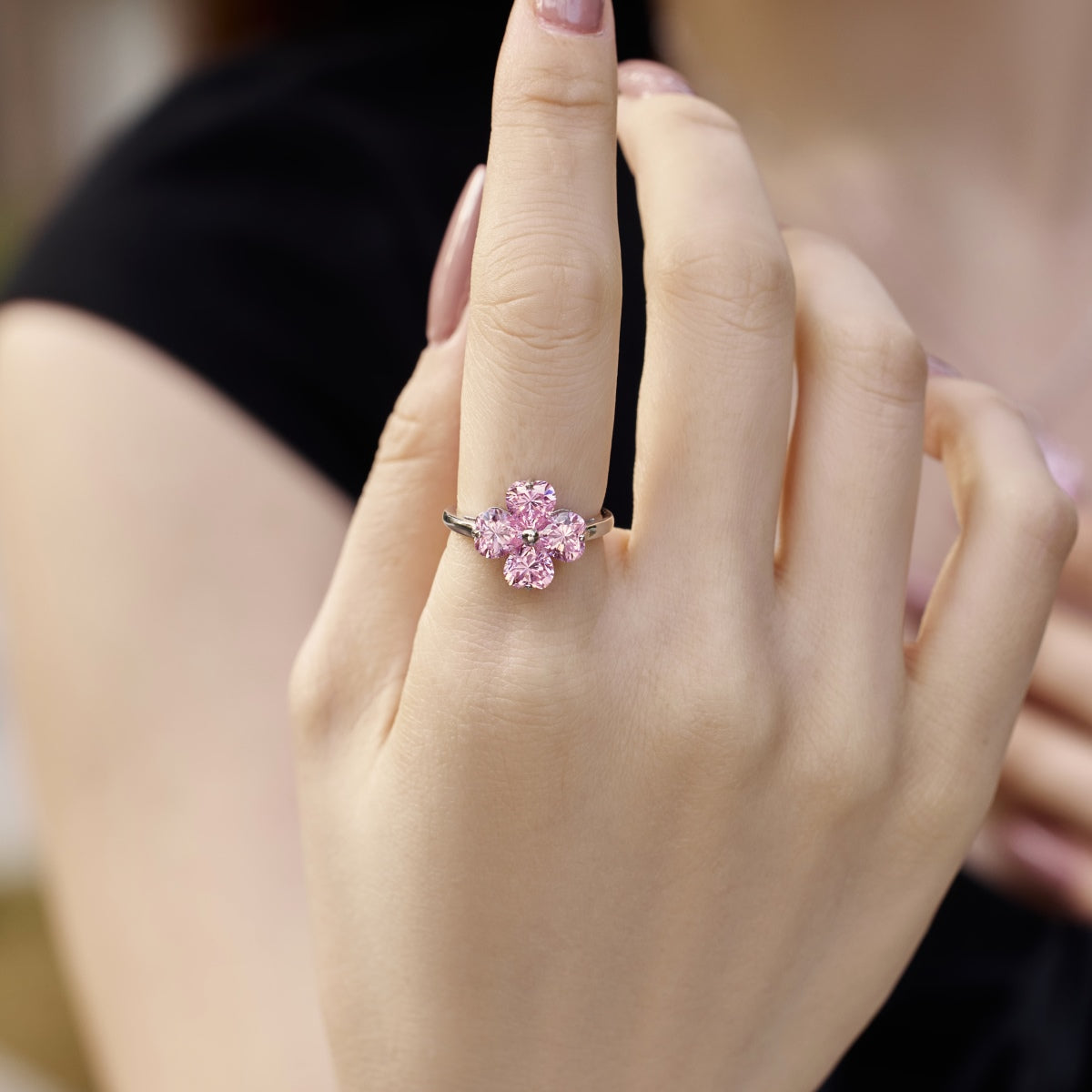 [XXX]Heart-shaped Four-Leaf Clover Ball Ring