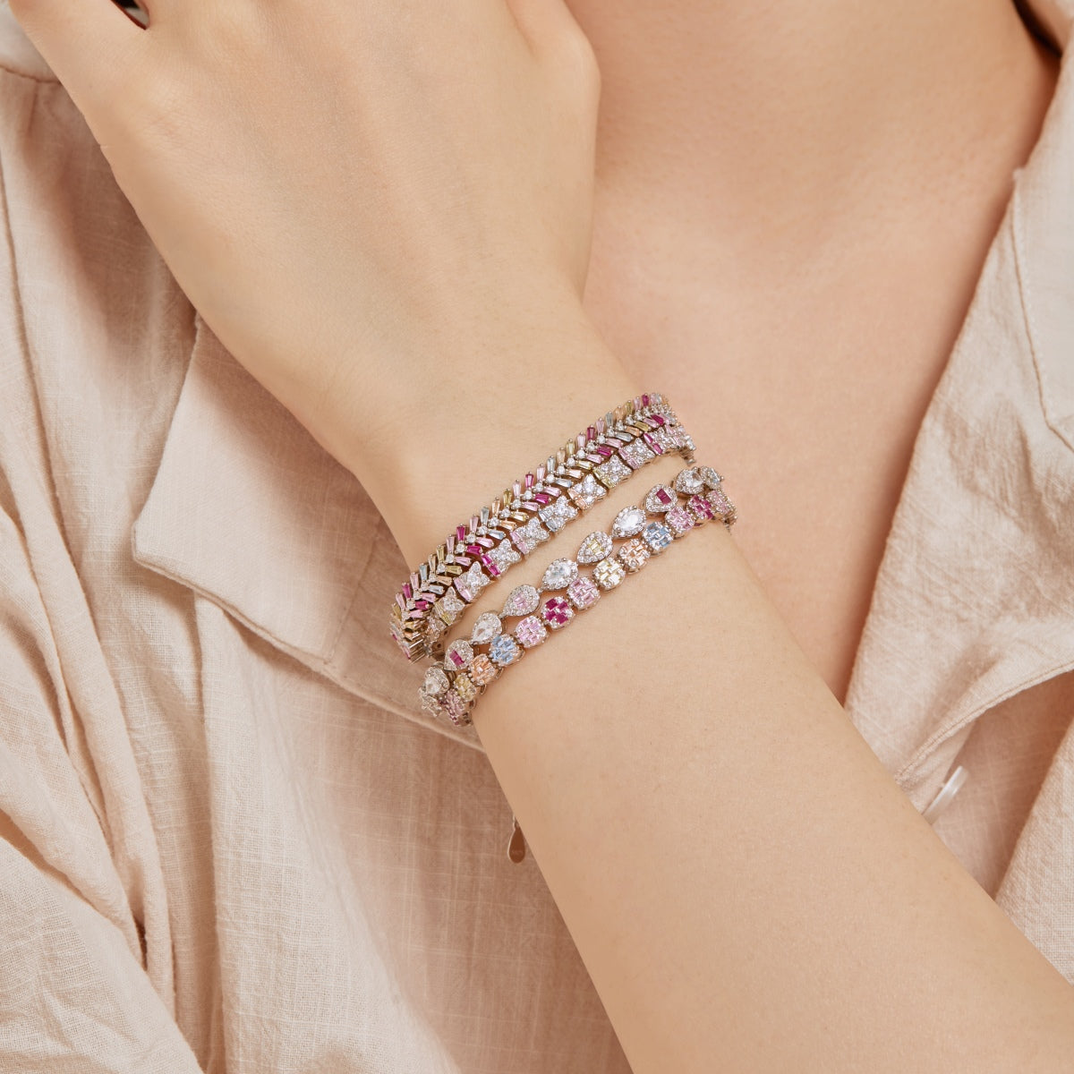 [XXX]Delicate Colorful Emerald Cut Daily Bracelet