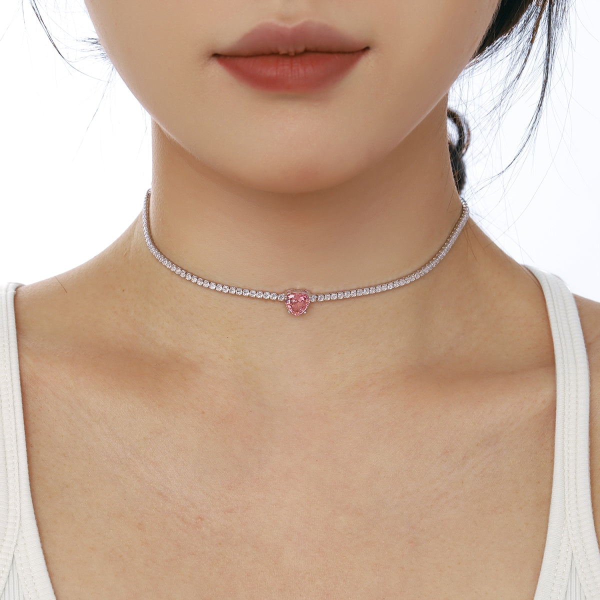 [XXX]2.0 Carat Sparkling Tennis Heart Cut Necklace