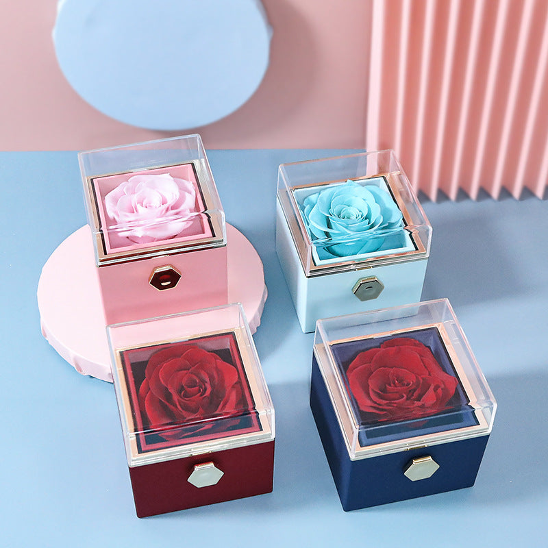 CREATIVE ROTATING PRESERVED ROSE JEWELRY GIFT BOX  LOGO)