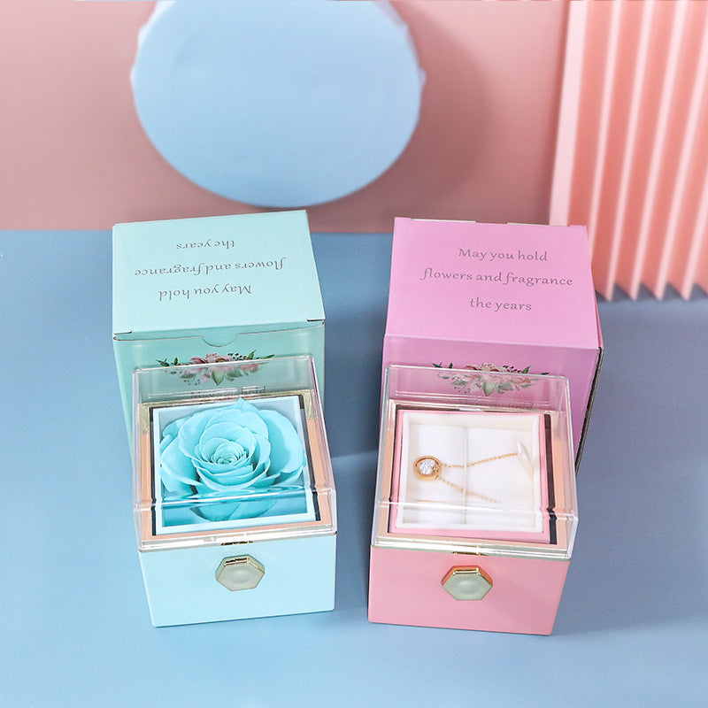 CREATIVE ROTATING PRESERVED ROSE JEWELRY GIFT BOX  LOGO)