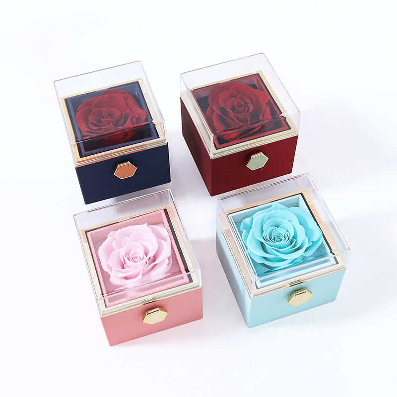 CREATIVE ROTATING PRESERVED ROSE JEWELRY GIFT BOX  LOGO)