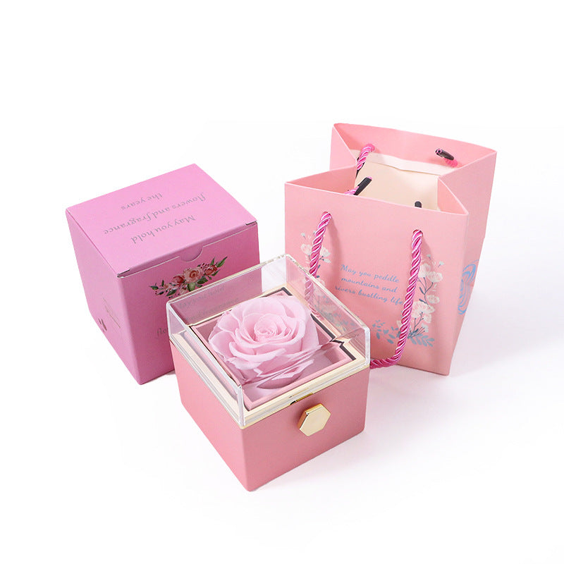 Kreative rotierende konservierte Rose Schmuck Geschenkbox Logo)