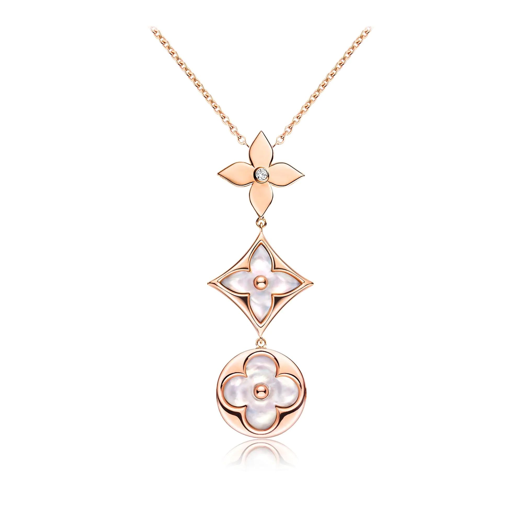 [Victoria Jewelry]COLOR BLOSSOM LARIAT NECKLACE PINK GOLD WHITE MOTHER PEARL AND DIAMOND