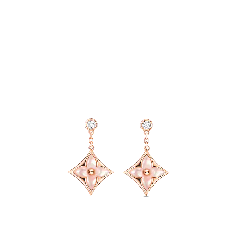 [Victoria Jewelry]DOUBLE STAR PINK GOLD MOP DROP EARRINGS