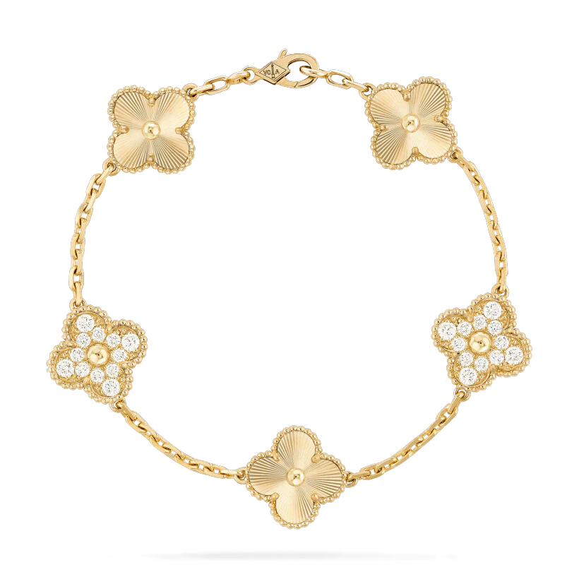 [Victoria Jewelry]PULSERA TRÉBOL 5 MOTIVOS ORO DIAMANTE 